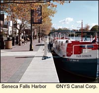 Seneca Falls Harbor in Seneca Falls, New York USA. Seneca Falls is on the Seneca-Cayuga Canal in the Finger Lakes Region of Upstate New York.