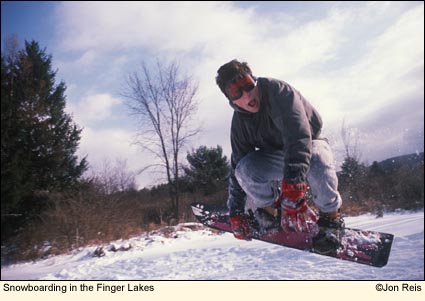 Snowboarding in the Finger Lakes, New York USA. Photo by Jon Reis.