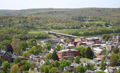 The village of Owego, New York on the Susquehanna River as seen from Evergreen Cemetery.