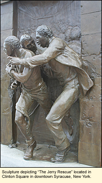 Sculpture depicting "The Jerry Rescue" located in Clinton Square in downtown Syracuse, New York.