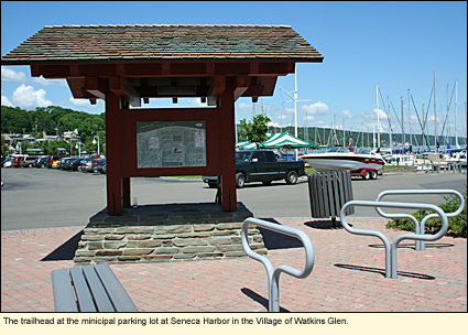 The trailhead at the numicipal parking lot at Seneca Harbor in the Village of Watkins Glen.